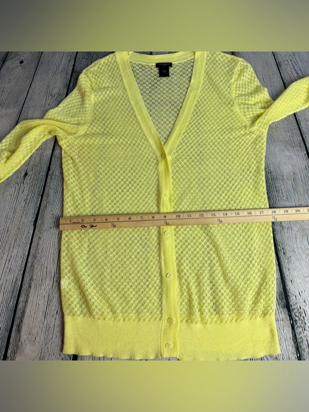 Ann Taylor Bright Yellow Breathable Knit Cardigan Ramie Nylon Button Down Size L - Picture 6 of 10